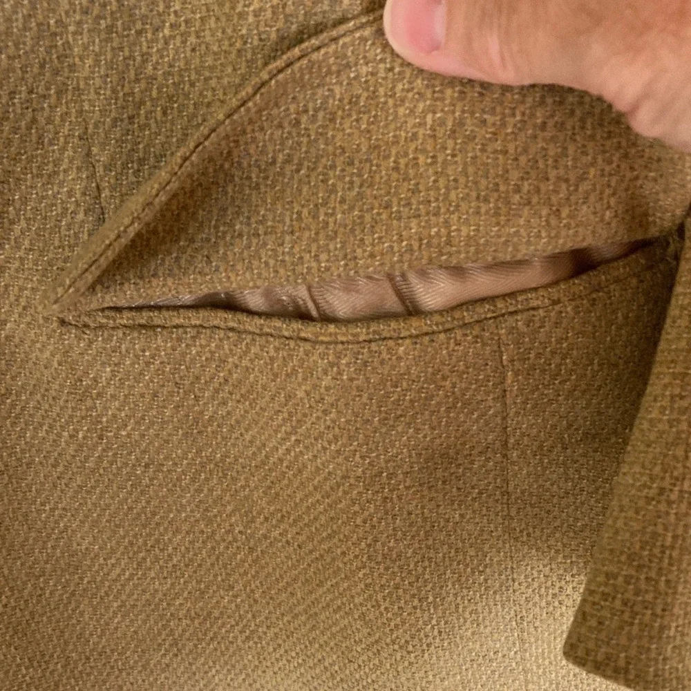 Tom James Bespoke Mens Filo A Mano 2 Button Blazer Size 50R‎ Tan Grey Bronze